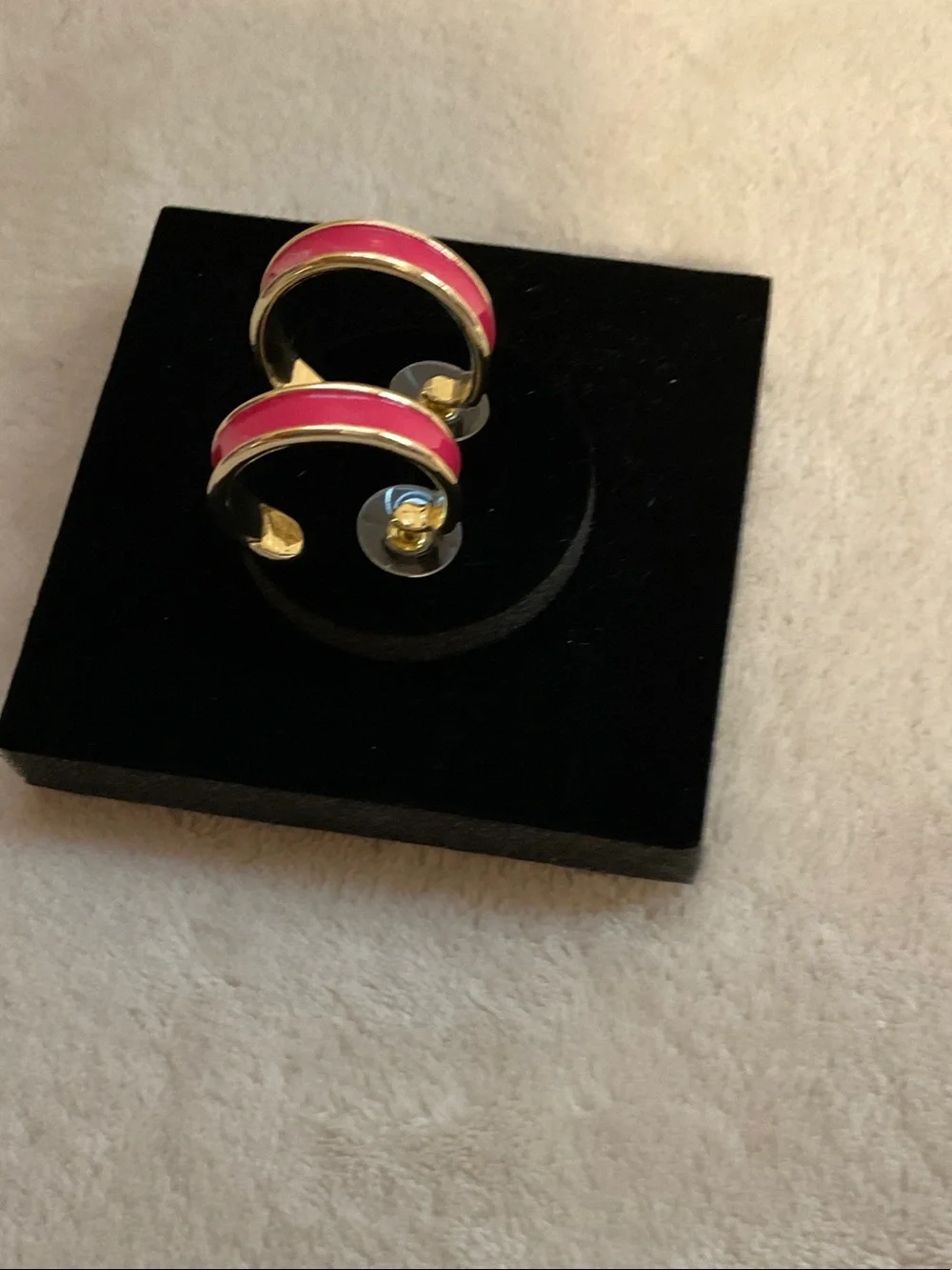 R.J. Graziano Hot Pink Enamel Half-Hoop Earrings with Gold Tone